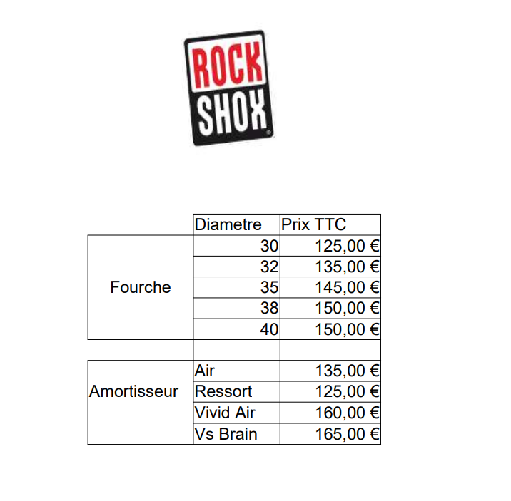 Tarif entretien Rockshox